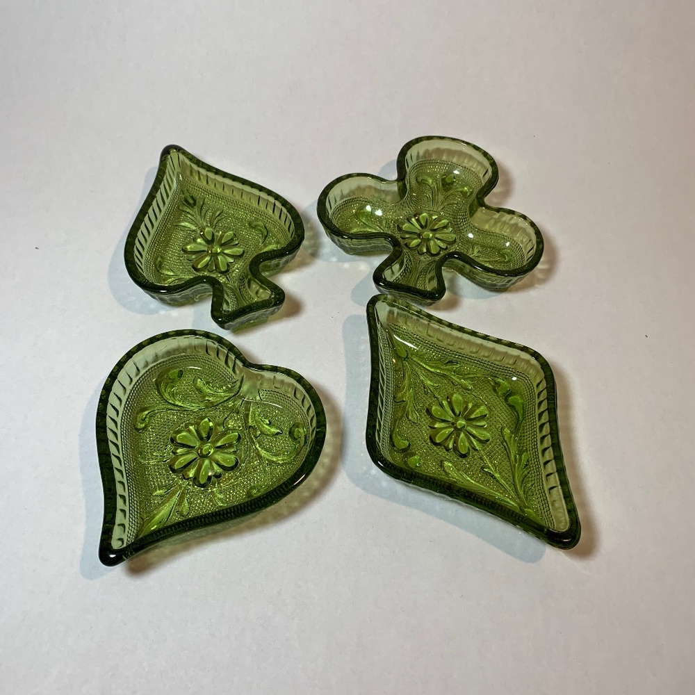 Green Glass Poker Suit Ash Trays